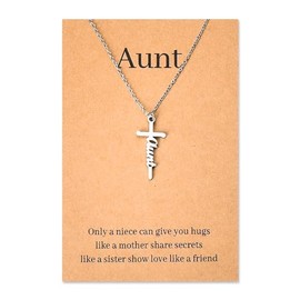 Aunt Cross Necklace Gifts for Women Mothers Day Gifts for Aunt Aunty Birthday Bday Gift from Niece Aunt Auntie Religious Gifts for Womens Cross Necklaces for New Future Aunt Silver Cross Necklace