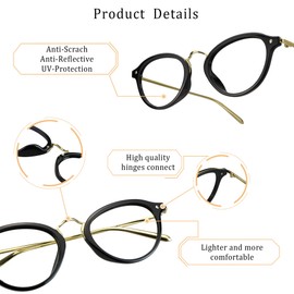 LifeArt Blue Light Blocking Glasses, Anti Eyestrain, Computer Reading Glasses, Gaming Glasses, TV Glasses for Women Men, Anti Glare (Black Gold, No Magnification)