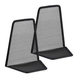 Relaxdays Set of 2 Bookends, Supports for Books, CDs, DVDs, HxWxD: app. 14.5 x 12.5 x 9 cm, Black, Steel