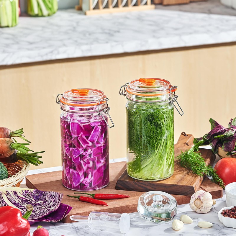JILLMO Fermentation Jar with Weight, 1 Liter Fermenting Jar with