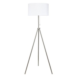 O’Bright Tripod Floor Lamp, Adjustable in Height, 100% Metal Body with Linen Drum Shade, E26 Socket, Bedside Lamp, Standing Light for Living Room, Bedroom, Office, Brushed Nickel