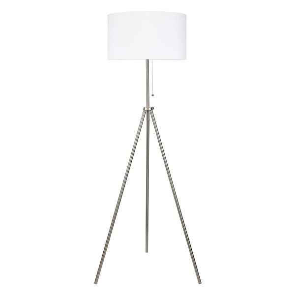 O’Bright Tripod Floor Lamp, Adjustable in Height, 100% Metal Body with Linen Drum Shade, E26 Socket, Bedside Lamp, Standing Light for Living Room, Bedroom, Office, Brushed Nickel