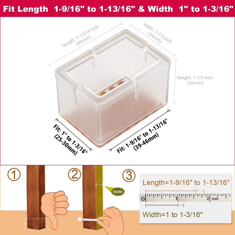 Chair Leg Floor Protectors Rectangular Fit Length 1-9/16" to 1-13/16"
