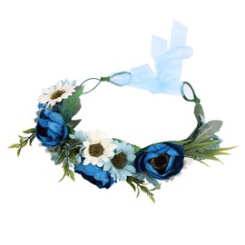 IBLUELOVER Flower Crown Headband Bohemian Bride Flower Wreath Garland Wedding Headpiece Boho Pearl Velvet Floral Hair Accessories with Ribbon Rose for Women Girls Festival Wedding Photography Props