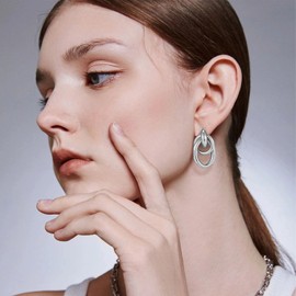 Gold Geometric Drop Dangle Earrings for Women Long Link Dangle Earrings Jewelry Gift, Brass, No Gemstone