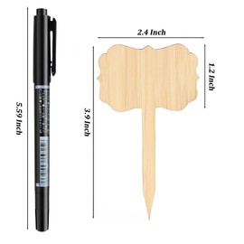 OBTANIM 75 Pack Bamboo Rectangle Plant Labels with A Marker Pen, Garden Markers Sign Plant Tags for Seedling Potted Herbs Flowers Vegetables