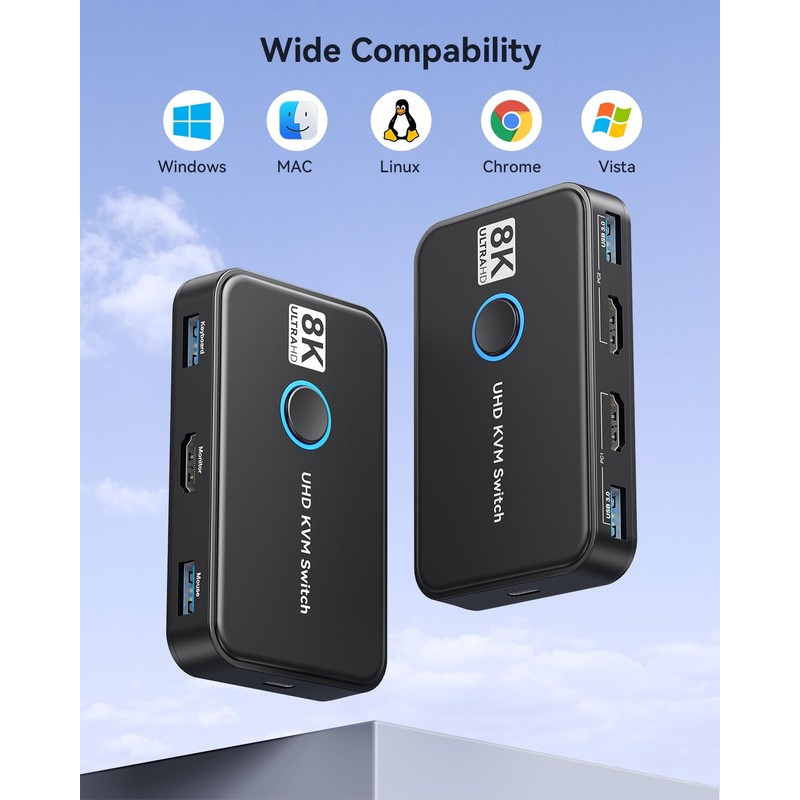 KVM Switch 1 Monitors 2 Computers Viagkiki USB Switch for