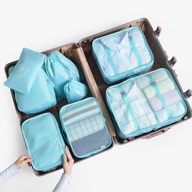 BillyBath Packing cubes Suitcase Organiser Set, 8 Pieces Clothes Bags Shoe Travel Cube Cosmetic for Suitcases Teal