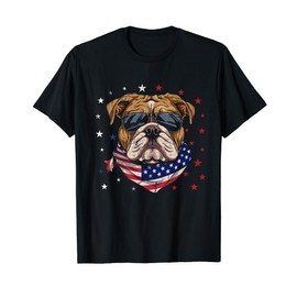 Patriotic American Bulldog USA Flag Dog 4th Of July T-Shirt