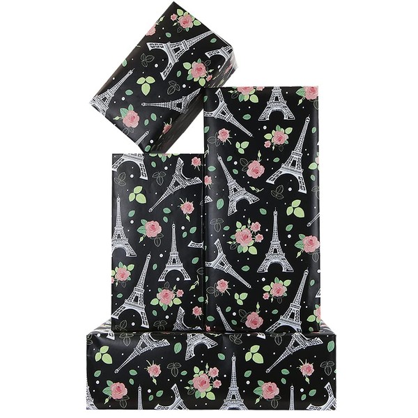 Eiffel Towel Wrapping Paper On Black Gift Wrapping Paper 4