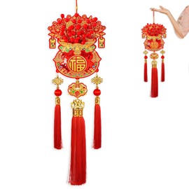 2026 Chinese New Year Hanging Ornament with Tassels Lunar New Year Good Fortune Fabric Wall Hanging Decor Year of The Horse Lucky Feng Shui Wealth Blessing Chinese Gifts Spring Festival Wall Art Decor