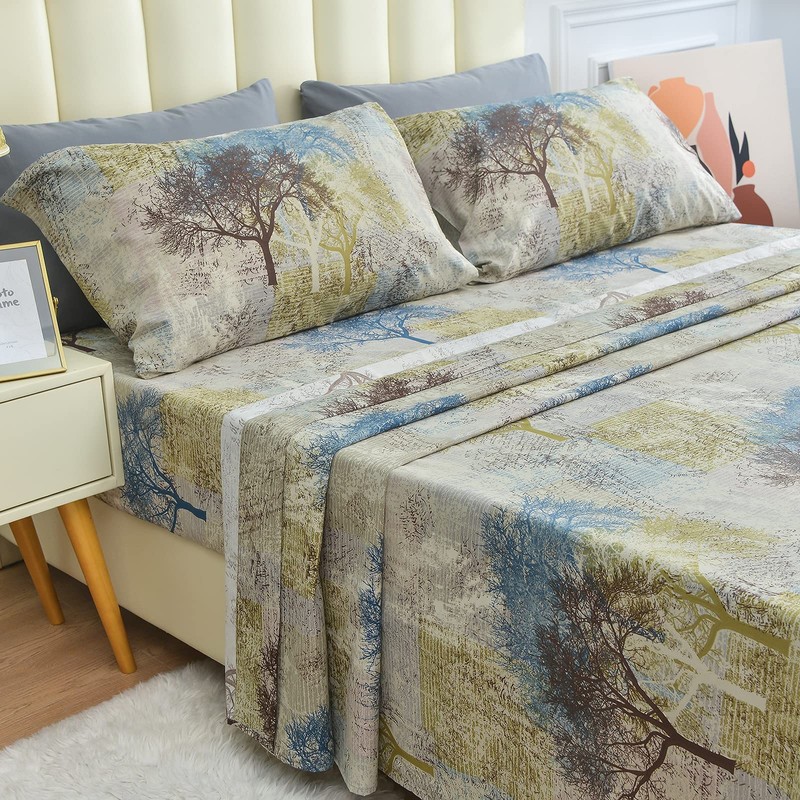 JSD Rustic Print Sheet Set Queen Size, 4 Piece Tree