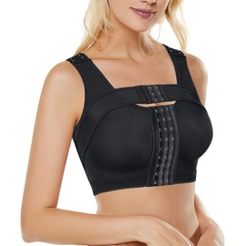 BRABIC Women's Front Closure Bra Post-Surgery Posture Corrector Shaper Tops with Breast Support Band (Black, M)