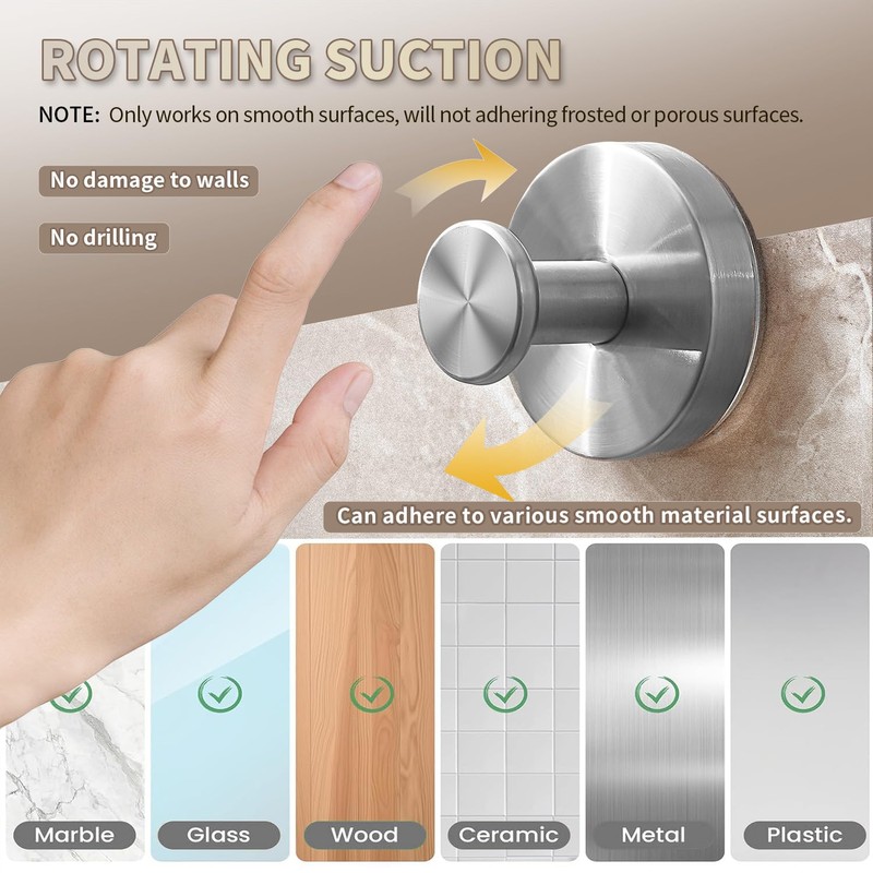 SOCORIA 2025 Upgraded Drill-Free Suction Cup Hooks, Stainless Steel Suction