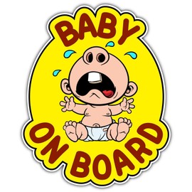 STICKER DAD (2 Pack) Baby ON Board Safety Sign Crying Vinyl Decal - Full Color Printed - (Size: 5") - for Windows, Walls, Bumpers, Laptop, Lockers, etc.