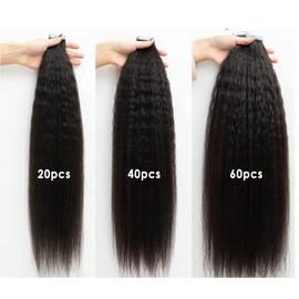 Black Tape in Human Hair, Light Yaki Straight Tape in Hair Extensions Real Human Hair Skin Weft Glue in Hair Extensions 16Inch 50Grams 20PCS Per Set 2-3Packs Recommend