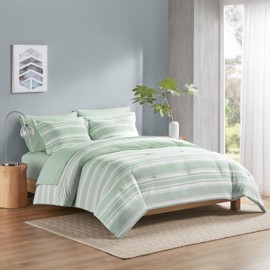 Codi Full Size Comforter Set with Sheets, Sage Green Bed in a Bag for Teen, 7 Piece Striped Bed Sets for All Seasons with 1 Comforter, 2 Pillow Shams, Flat Sheet, Fitted Sheet and 2 Pillowcases