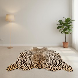 Drydiet 5.25ft x 7.55ft Leopard Rug Cheetah Print Rugs Faux Animal Print Skin Cheetah Area Rug Non Slip Animals Printed Hide Mats Faux Animal Area Carpet Western Decor for Home Living Room Bedroom