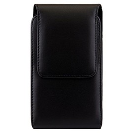 SumacLife Vertical Vegan Leather Pouch Holster Belt Clip with Rotatable 360 Swivel and Magnetic Flap for Large Smartphones - Retail Packaging - Black
