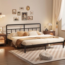 Husleephu King Bed Frame and Headboard, 12 Inch Bed Frame King Size No Box Spring Needed, Heavy Duty Metal Slats, Easy Assemble, Noise Free, Black