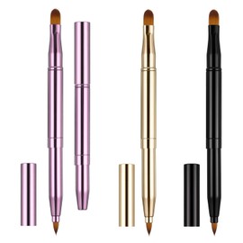 Jrusmr 3-Pcs Retractable Lip Brush Set-Dual-Ended Lipstick Liner and Foundation Applicators with Caps -Perfect for Travel (Gold, Pink, Black)