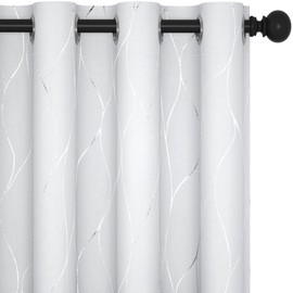 Deconovo Blackout Curtains 84 Inches Long, Wave Print Grommet Light Blocking Curtain, Thermal Insulated Energy Saving, Room Darkening Draperies for Bedroom Living Room (2 Panels, Greyish White)