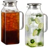 2 Pack 2 Liter/68 oz Square Glass Pitcher with Lid, Classic Stripes Water Pitchers with Handle for Fridge, Large Jug for Iced Tea, Coffee, Borosilicate Glass Carafe for Hot/Cold Brew Drink, Silver