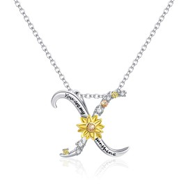 Collar con colgante de plata de ley con diseño de girasol, personalizable, letra A a Z, para mujeres y niñas
