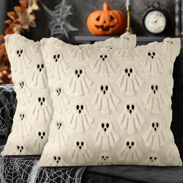 Lanpn 18x18 Halloween Ghost Cushion Cover Set of 2, Cute