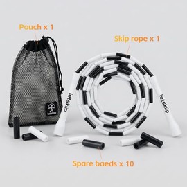 Classic Beaded Jump Rope, Adjustable Tangle-Free Set | 4 styles, segmented skipping rope with shatterproof PP beads, for indoor/outdoor fitness, kids 