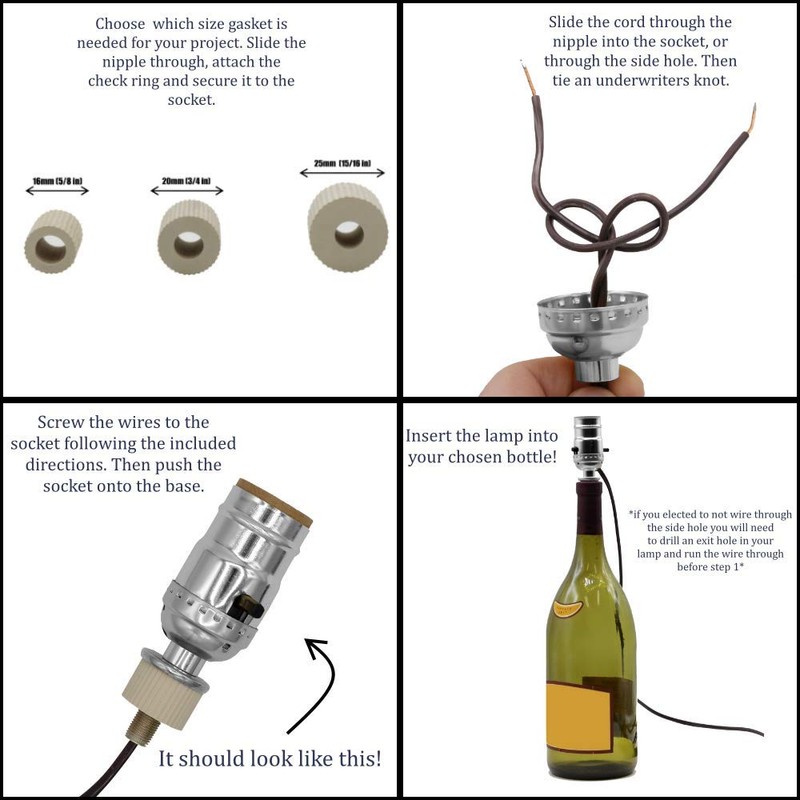 Creative Hobbies Silver Finish Bottle Lamp Kit with 3 Rubber