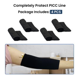 EDWERD Arm PICC Line Sleeve Protector - Breathable Elbow Cast Cover for Nursing Care, Fits Arm Circumference 9"-14" (Black, 4 Pcs)
