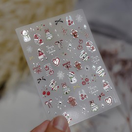 Christmas Nail Stickers for Nail Art Santa Hat Gloves Snowman Snowflake Gingerbread Cherry Bow Nail Decals Xmas Stickers for Nails Design 3D Self Adhesive Nail Art Decorations for Women Girls 1 Sheet
