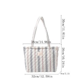 MSGHER Floral Quilted Tote Bag with Zipper Lightweight Reusable for Women Cotton Shoulder Bag for Travel Shopping Daily Use (White Patchwork)