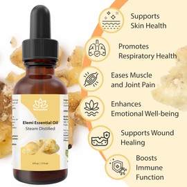 Relaxcation Pure Elemi Oil - Steam Distilled Natural Oil for Face, Hair, Nails & Body | Aromatic Extract for Diffuser, Massage, Skin Care & Cuticles | Vegan, Organic, Travel Size (1 oz)
