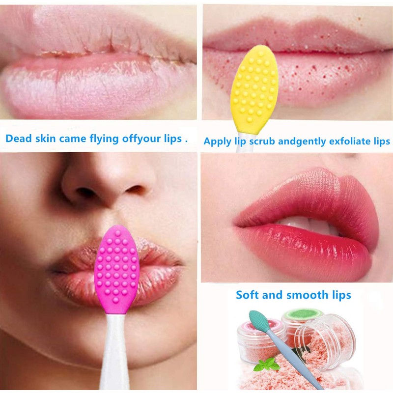 Lip Scrub Brush,Lip Scrubber Exfoliator,Double-Sided Silicone Lip Exfoliating Tool for