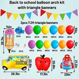 116pcs Rainbow Back to School Balloons - Arch Kit with, Rainbow Latex Balloons Pencil Apple Crayon School Bus Bag Foil Balloons for Preschool Kindergarten Graduations Canival Party Decorations