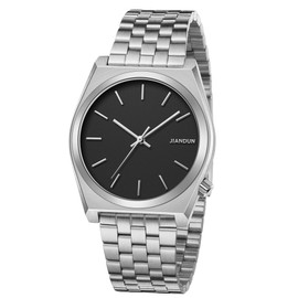 JIANDUN Fashion Business Mens Black Watches Simple Waterproof Stainless Steel Strap (Silver-Black dial)