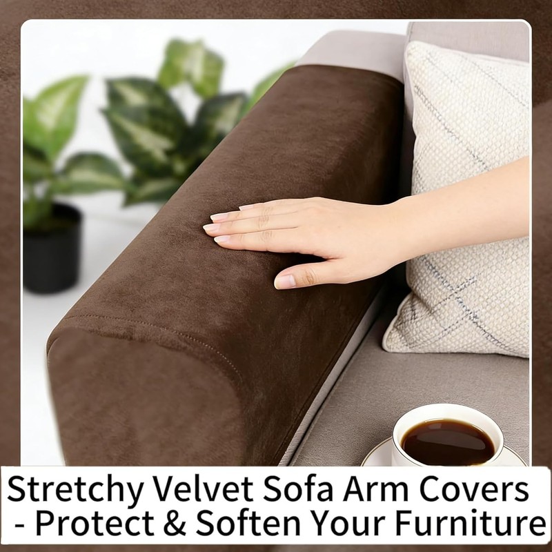 Velvet Recliner Cover for Sofa & Chair, 2PCS Khaki Stretchy