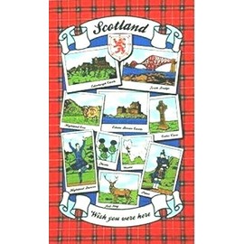Scottish Souvenir Tea Towel Gift Tartan Landmarks Scenes Edinburgh Castle Piper