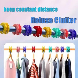 Vikooyes 5+1Pcs Silicone Clothes Hanger Fixed Ring Hook Windproof Clothes Hanger Spacer Anti-Off Hanger Fixing Hook for Clothes Drying Rack(Random Color)