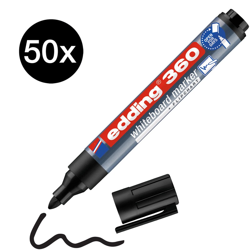 edding 360 whiteboard marker - black - 50 whiteboard pens