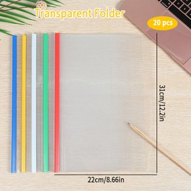A4 Sliding Bar Binder, Regerly Pack of 20 Report Covers Folder Plastic A4 Sliding Bar Binder Sliding Bar File Folder Sliding Bar in 5 Colours for Classification School Office Documents Can 50 Sheets