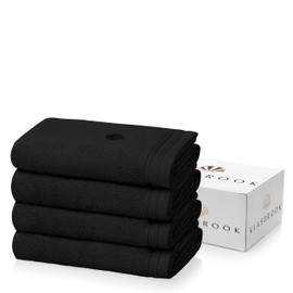 KLASBROOK® Linnea 4 teiliges Luxus Handtücher Set Schwarz, extra flauschig und saugfähig aus 100% Baumwolle Oeko-TEX 100 Zertifiziert mit Aufhänger, 4 Handtücher 50x100