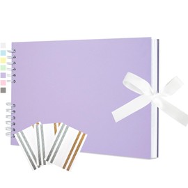 Scrapbook Photo Album 29x21.5cm DIY Memory Book Scrap Books 100 White Pages Ablums Kit with Stickers for Wedding, Travel, Birthday, Light Purple