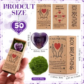 Landical 50 Sets Pocket Hug Token Gifts Small Crystal Heart Stones Bulk with Boxes Mini Heart Shape Natural Stones for Colleagues Family Distance Social Celebration of Life Gifts(Purple)