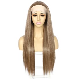 Sapphirewigs Straight Headband Wigs for Women Light Brown Synthetic Glueless Light Yaki Headband Wig Heat Resistant 26 inch