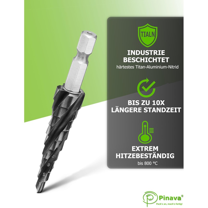 Pinava Step Drill HSS Cobalt Pro 4XSPIRAL [Faster, Precise, Durable]