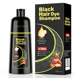 KAISASA Black Hair Dye Shampoo 3 in 1，Argan Natural Herbal Formula Hair Color Shampoo Covers Gray Hair for Women and Men (16.9 fl.oz Black)