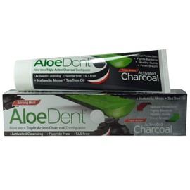 3 X Aloe Dent Aloedent Aloe Vera Triple Action Charcoal Toothpaste Fluoride Free - 100ml